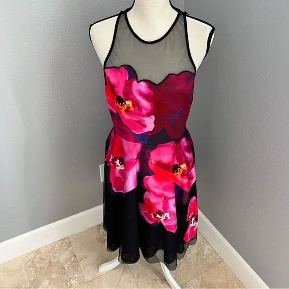 Badgley Mischka Black and Pink Halter Midi Sundress - Picture 2 of 12